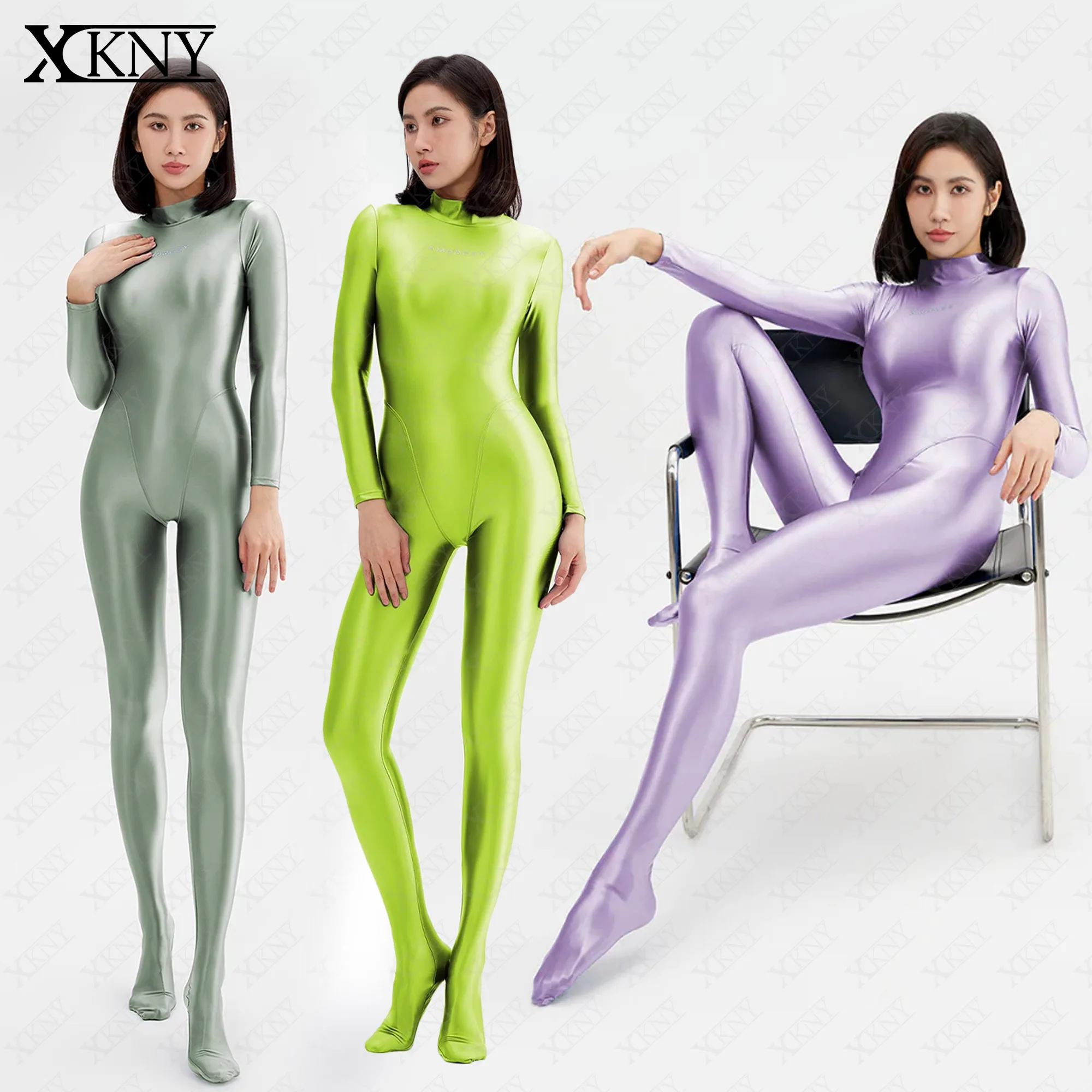 

XCKNY oil glossy tights sexy shiny high collar Jumpsuit smooth casual running Jumpsuit Yoga Pants sexy Jumpsuit sportswear