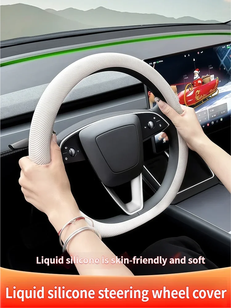 For Tesla Refreshed Model Y/YL/3 Universal Silicone Car Steering Wheel Cover Anti-Slip Sweatproof Round/D-Shaped Fit for All S