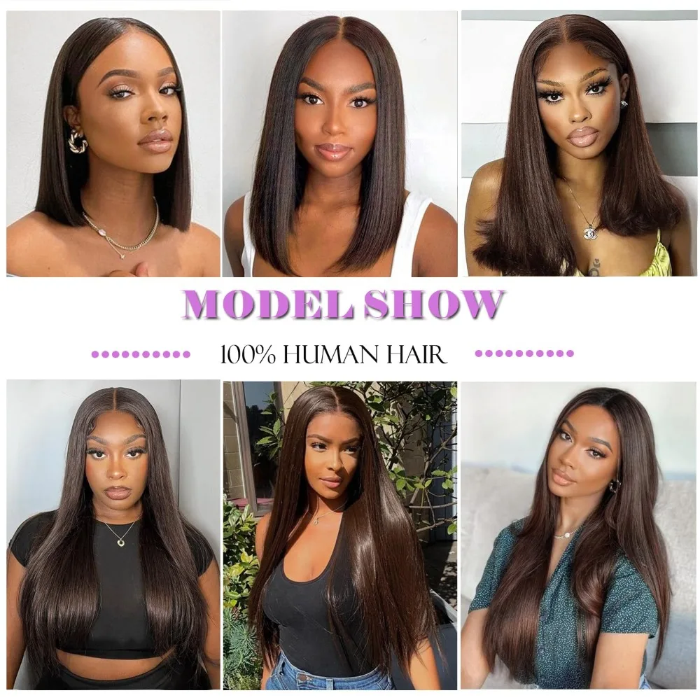 Цвет 2, темно-коричневые прямые 2x6, человеческие волосы, кружевная застежка, длинный глубокий пробор, бразильские девственные волосы, 10-22 дюйма, плотность 150%, полный конец