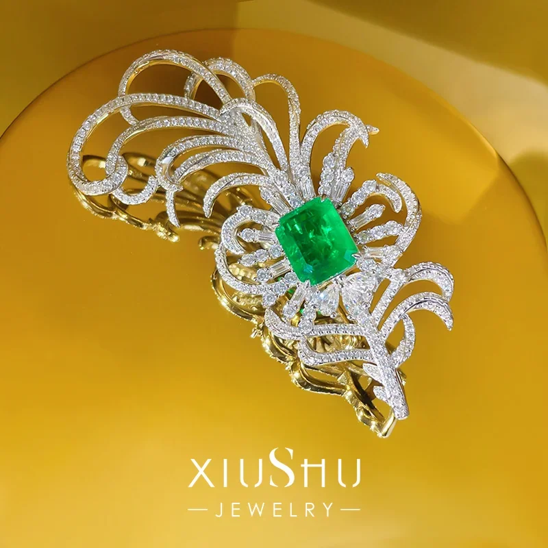 Karachi Heavy Industry Luxury Set 8-Carat Artificial Emerald Pendant Brooch Two Wear Seiko Feather Fashion Premium X17 Jewelry