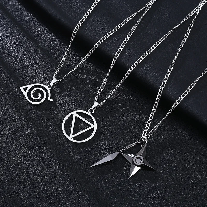 Naruto Anime Necklace Pendant Uchiha Itachi Sasuke Kakashi Ten-tails Sharingan Shuriken Iron Necklace Niche Cartoon Personality