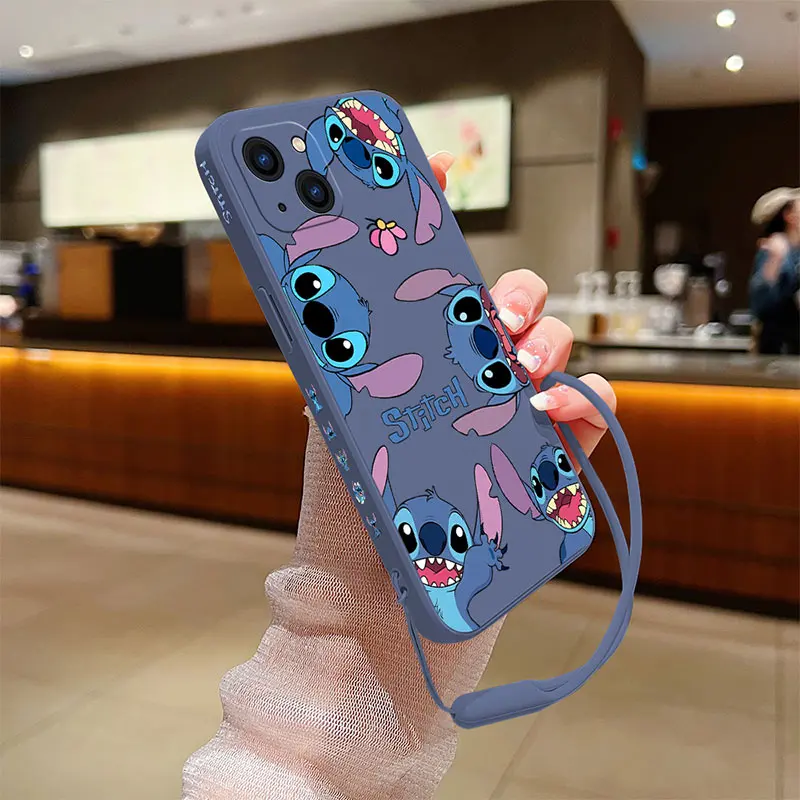 Stitch Funny Hot Cartoon Case For Samsung A54 A34 A73 A53 A33 A23 A14 A13 A72 A52S A32 A22 A12 A71 A51 4G 5G with Hand Strap