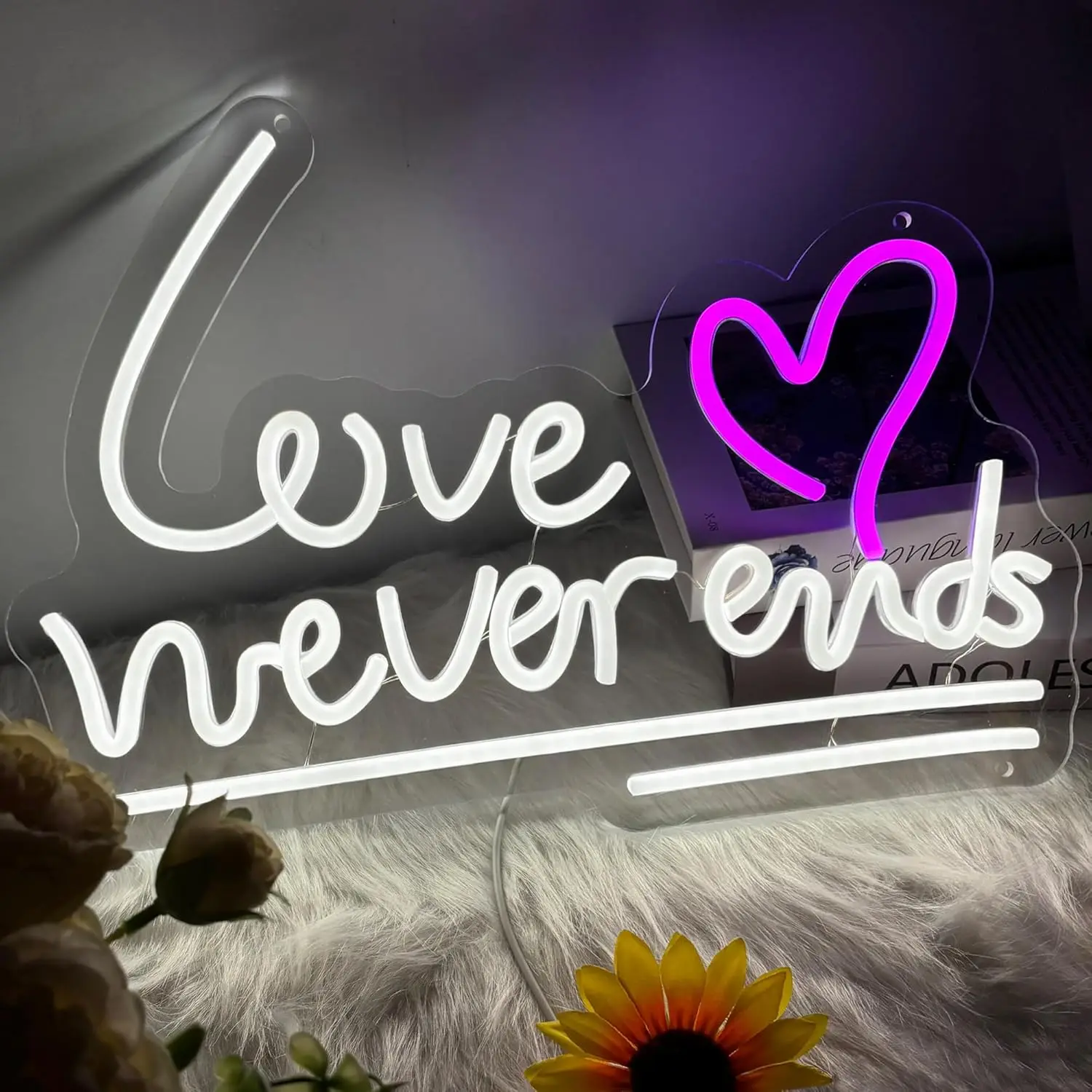 愛は決して終わらない-ネオンサイン-バレンタインデーの装飾-led-ネオンライト-調光可能-usb-電源付き-記念日-寝室-ロマンチックなデートの装飾用