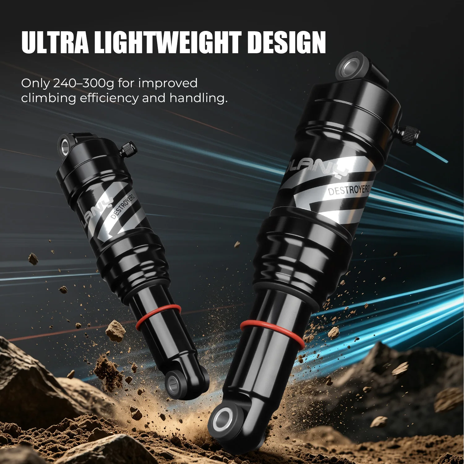 BOLANY Mountain Bike Air Rear Shock Full Suspension MTB Shock Absorber 165 / 190 / 210 / 230 mm for Trail Off-road All-Mountain