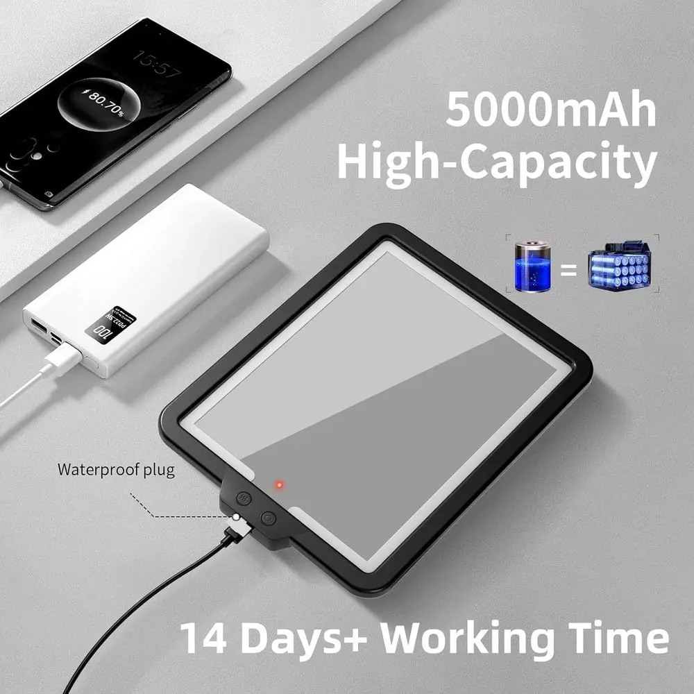 مرآة دش مضادة للضباب مع 3 أوضاع إضاءة، 9.5 × 7 بوصة، قابلة لإعادة الشحن، صينية تخزين وحوامل ماكينة حلاقة للحلاقة الخالية من الضباب #6