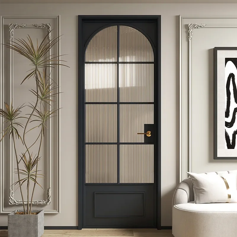 Custom French Retro Curved Glass Interior Door Aluminum Alloy Swing Room Door for Study Home Decoration Manufacturer Direct