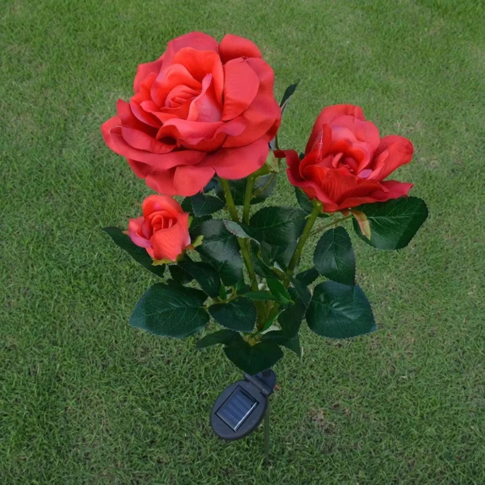 Outdoor Led Path Lamp 3 Leds Solar Rose Stake Lights Garden Solar Powered Lawn Decorative Lights