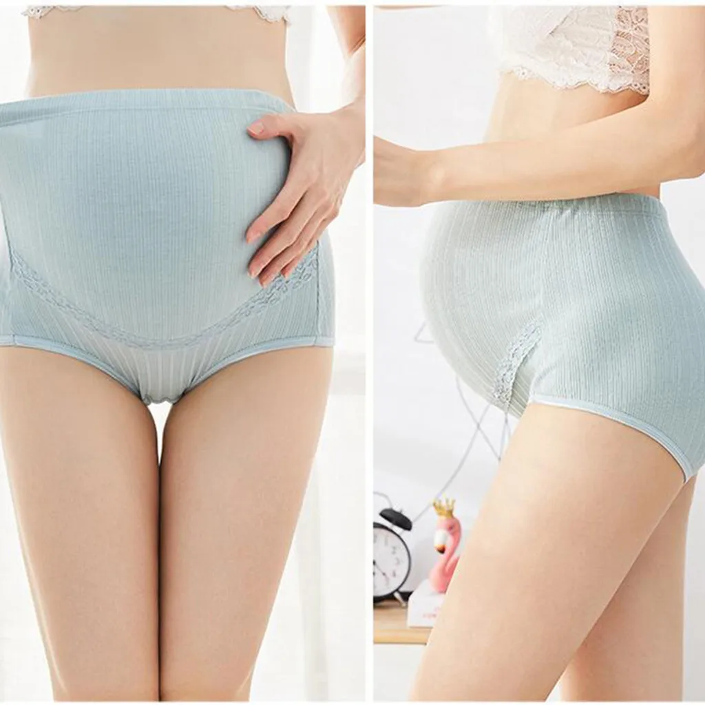 High Waist Maternity Underwear Pregnant Women Comfort Stretch Panties Lace Trim Soft Belly Support Briefs Breathable Full T1