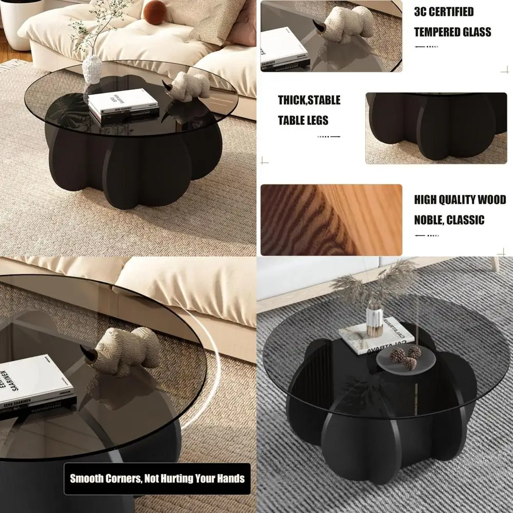 

Round Glass Coffee Table, 31.5 Diameter, Modern Living Room Furniture, Mid-Century Style, Unique Circular Center Table