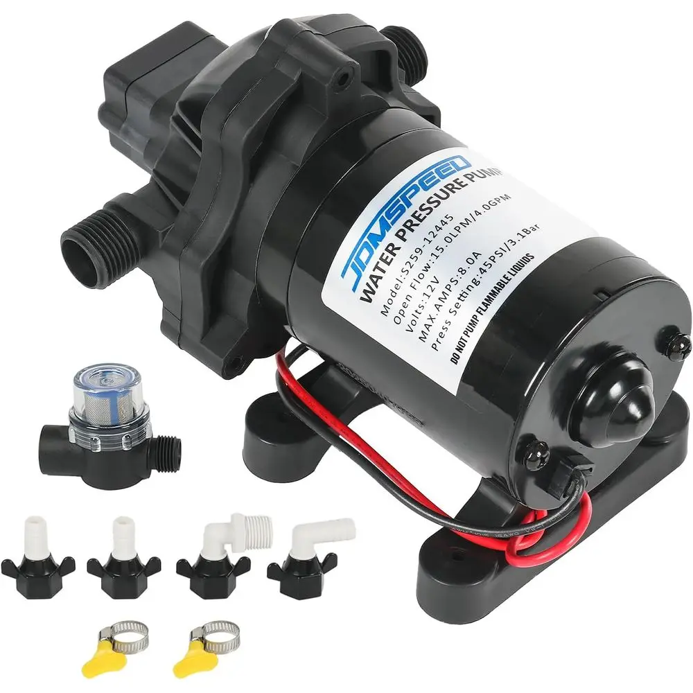 

4.0 GPM 12V DC 45 PSI Revolution Water Pump with Pressure Switch Compatible with Camper, RV, Shower, Sprayer