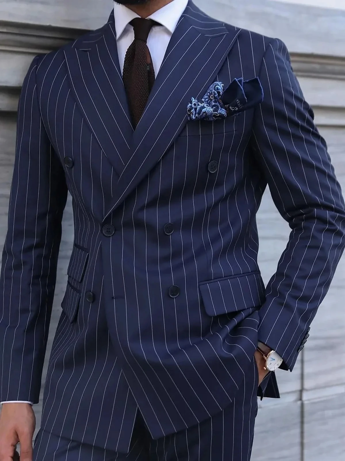 

Мужские костюмы в полоску на заказ, двубортный костюм с остроконечными лацканами для свадьбы, жениха, деловой деловой мужской костюм Trajes De Hombre