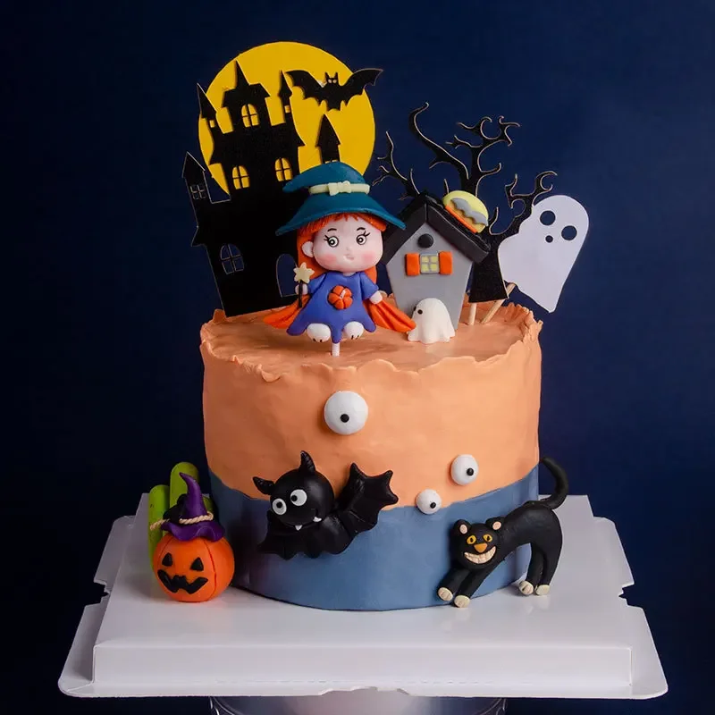 Halloween Witch Cake Topper Happy Halloween Party Decoration Supplies Girl Ghost House Cupcake Toppers Cake Decorating Tools