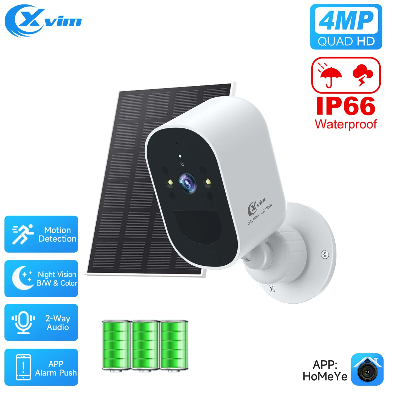 XVIM Outdoor Solar Camera Monitor,Waterproof Monitoring,  High-definition Night Vision Home Security Automatic Alarm Monitoring