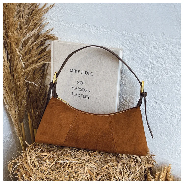 2026 Women Suede Look Shoulder Storage Bag Vintage Underarm Hobo Purse Casual Commuter Crossbody Handbag