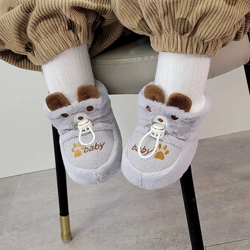 Autumn and Winter Baby Warm Cotton Shoes Cute Little Bear Elastic Belt 0-1 Year Old Boys and Girls Thickened Walking Boots