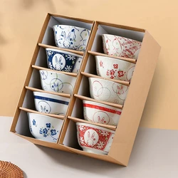 Set of 5 Japanese Rice Bowls Ceramic Bowl for Soup Porridge Oat Easter Rabbit Gift Dinnerware Serving Bowl Set 4.5 Inches