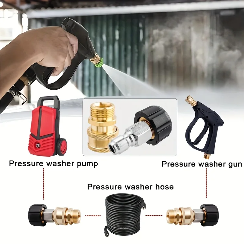 Pressure Washer Adapter Set Couplers Swivel M22-14mm/15mm to 3/8 Quick Hitch For High Pressure Wash Gun & Hose