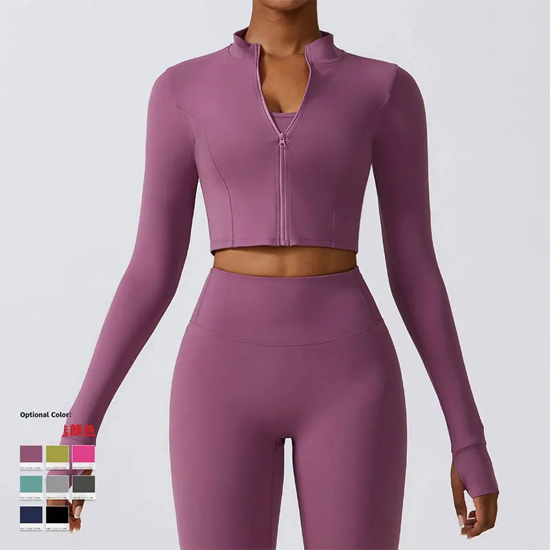 Secagem rápida correndo elasticidade yoga jaqueta emagrecimento casaco superior jaqueta esportiva feminina ginásio esportes mangas compridas mulheres collants zíper