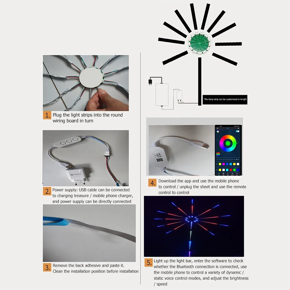 Bande lumineuse LED feux d'artifice, contrôle du son RVB, lumière de déconnexion, mariage, Noël, contrôle de la musique, kit complet, réplique de lampe météore, Ws, Sk