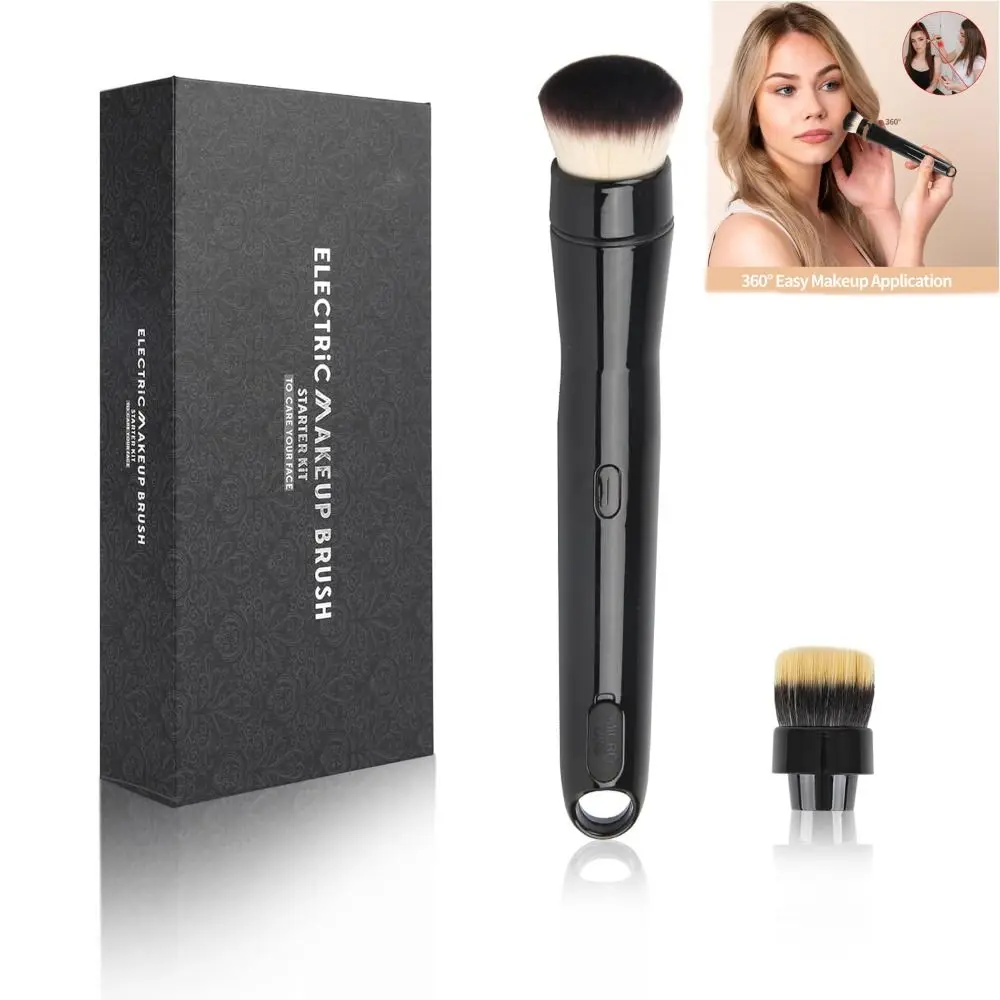 

with 2 Replaceable Brush Heads Electric Makeup Brush 2 Adjustable Speeds Removable Foundation Brush 360° Rotation Soft