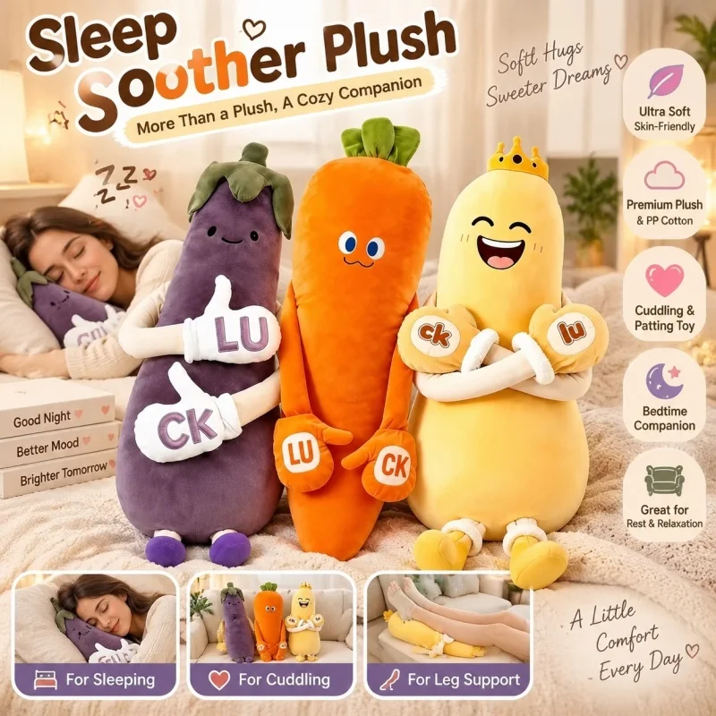 Funny Eggplant Mango King Pat Sleep Pillow Plush Toy Cute Long Body Hugging Pillow Stuffed Doll For Bed Sleeping Companion Gift
