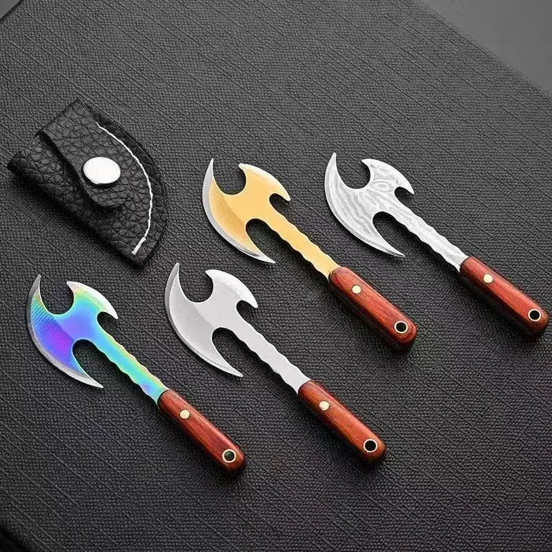 Mini Axe Knife Wood Handle Fixed Blade Stainless Steel EDC Pocket Hatchet Portable Unboxing Cutter Collect Decor Gift