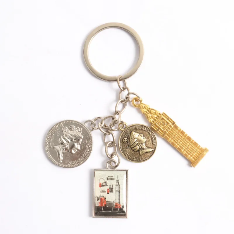 Royal Family Commemorative Keychain - Vintage British Queen Elizabeth II Portrait Coins & 3D Big Ben Keyring - London Tourist So