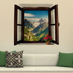 Outside the Wooden Window Scenery Endless Mountains Vinyl Mural Stickers Occident Home Decoration for Aesthetic Rooms Removable