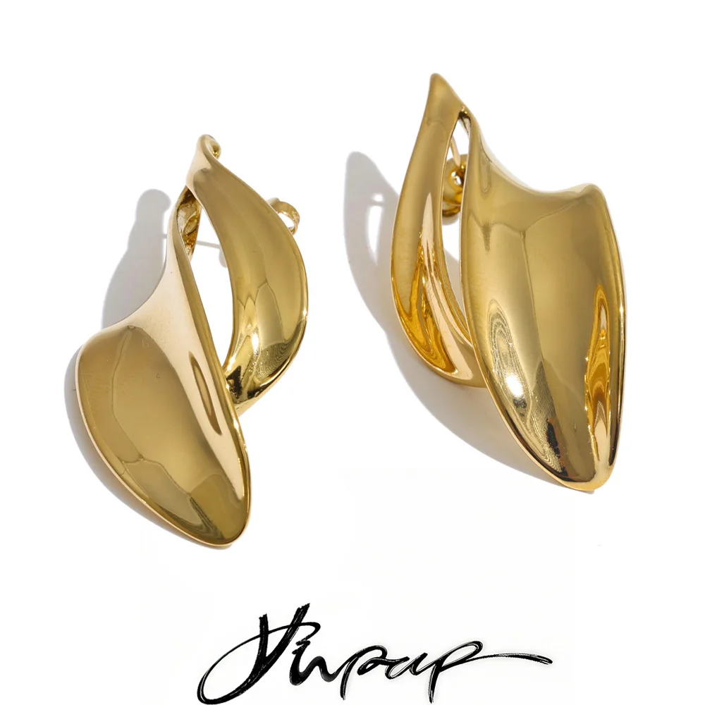 Yhpup Edelstahl-Ohrstecker für Damen, glatte Wellenform, antiallergisch, minimalistisch, lässiger geometrischer Schmuck