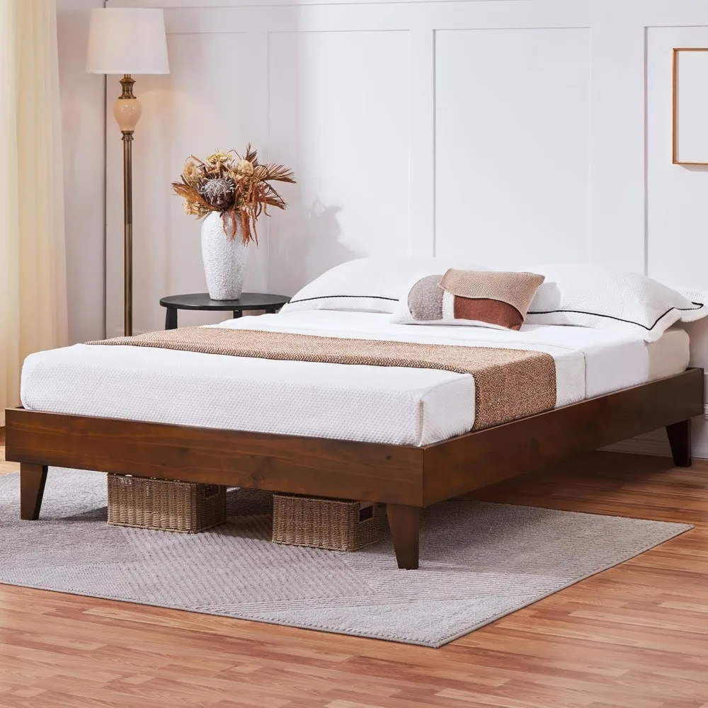 Deluxe Natural Solid Pine Platform Bed, Pre-Holed for DIY Headboard // 7.5-Inch Headroom / Easy to Assemble, Smoked Walnut