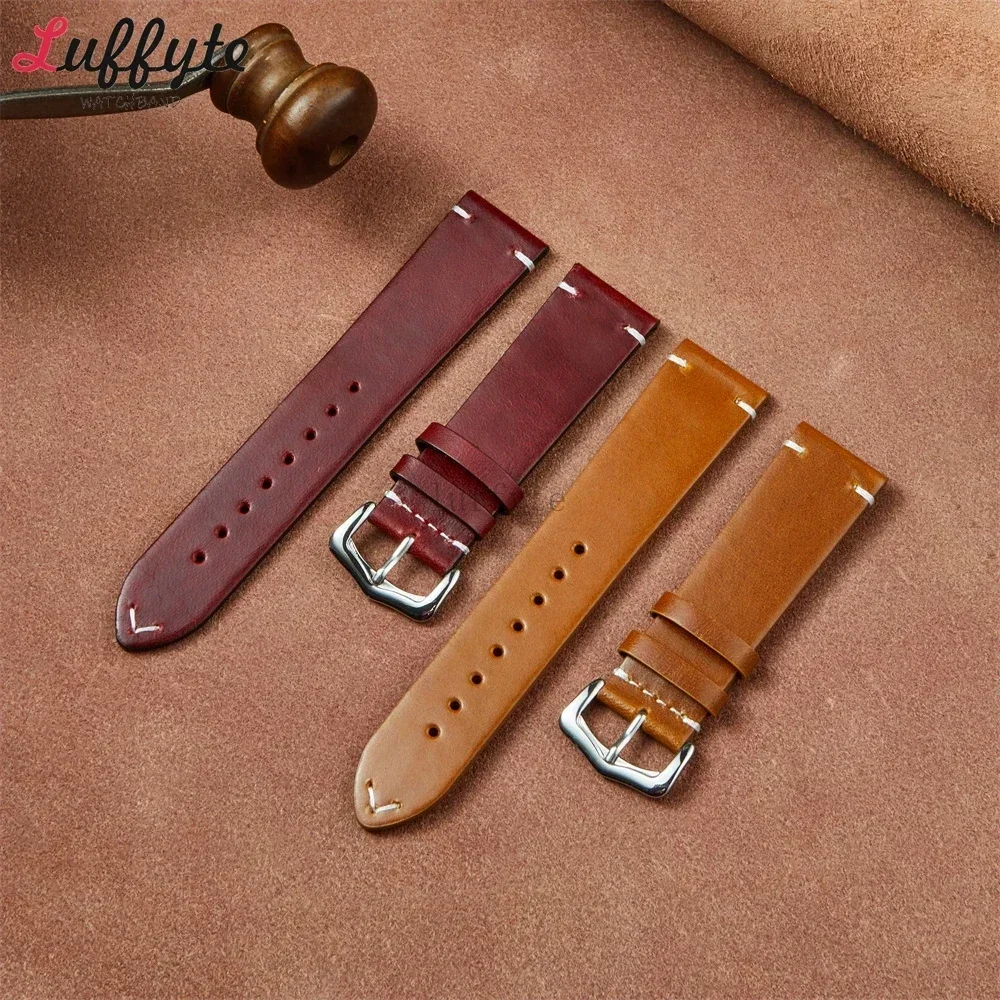 Handgefertigtes Retro-Armband aus Ölwachsleder, Kalbsleder, 18 mm, 20 mm, 22 mm, 24 mm, Ersatz-Uhrenarmband-Zubehör