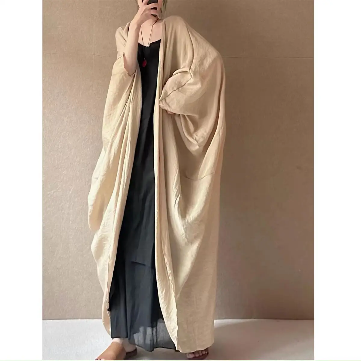 

Свободный длинный открытый кардиган, женский летний модный тонкий текстурированный легкий ветровка Fan Sve, верхняя одежда с драпировкой