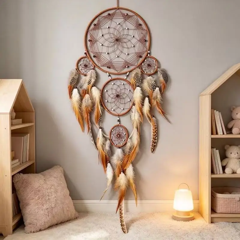 Multi Ring Feather Dream Catcher, Bohemian Handmade Woven Wall Decoration, Living Room, Bedroom Atmosphere Decoration.