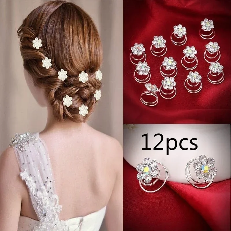 12 PCS Crystal Rhinestone Flower Bridal Wedding Hair Pins Hairgrip Accessories Hairdresser Head Hair Braid