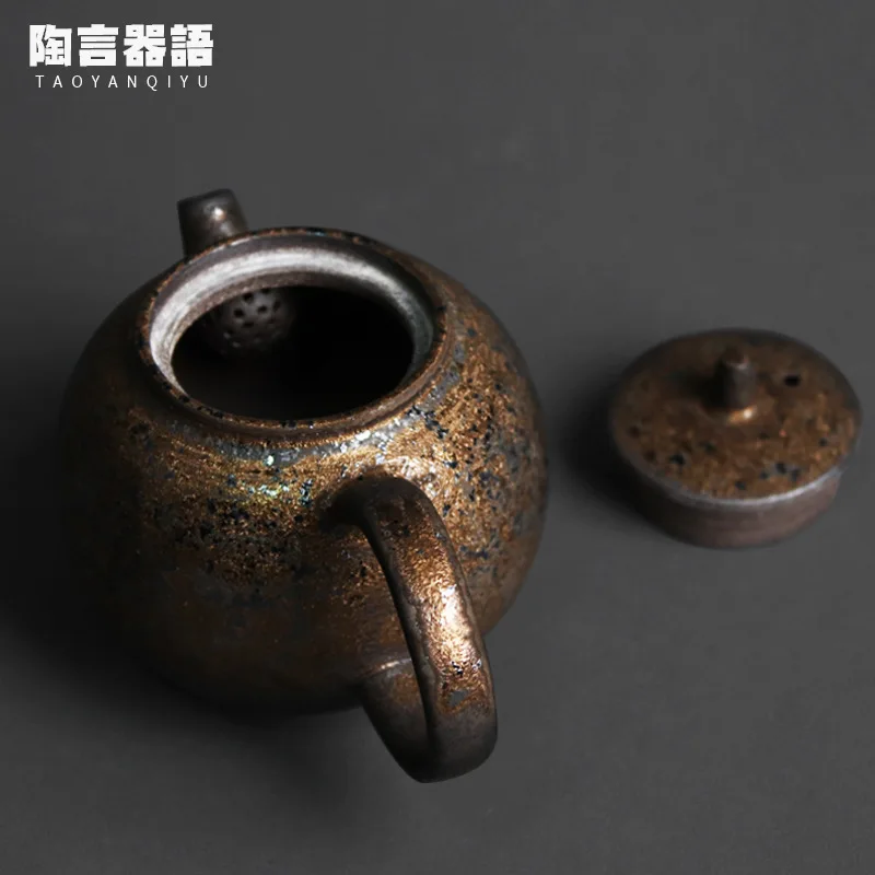 Jingdezhen Japanese-style ceramic black gold teapot retro kiln baked stoneware personality handmade personal tea single pot