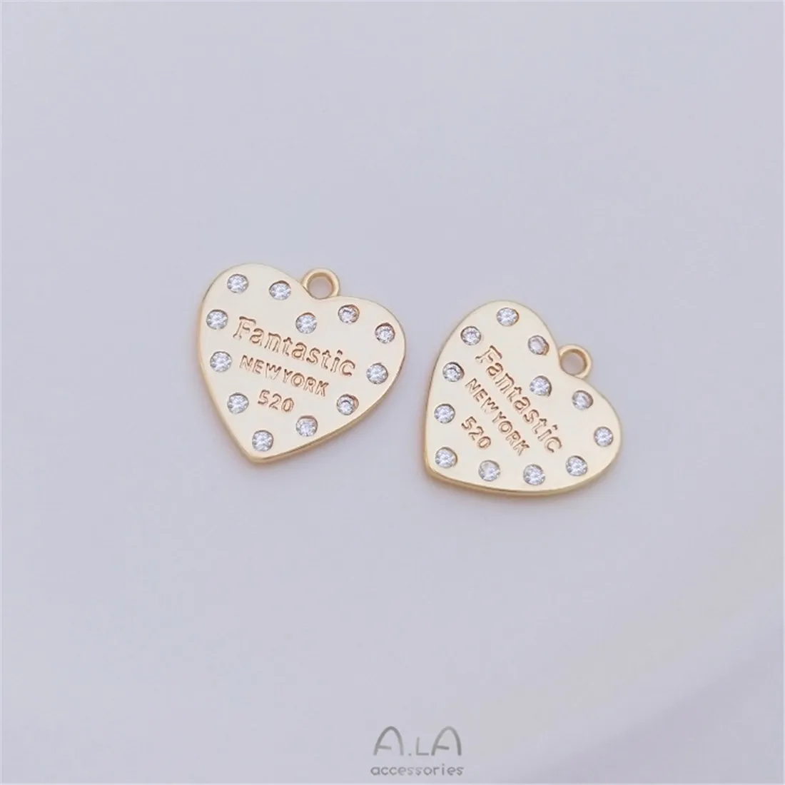 Fashion English Alphabet Zircon Heart Pendant 14K Gold Necklace Bracelet Love Pendant Diy Pendant C375