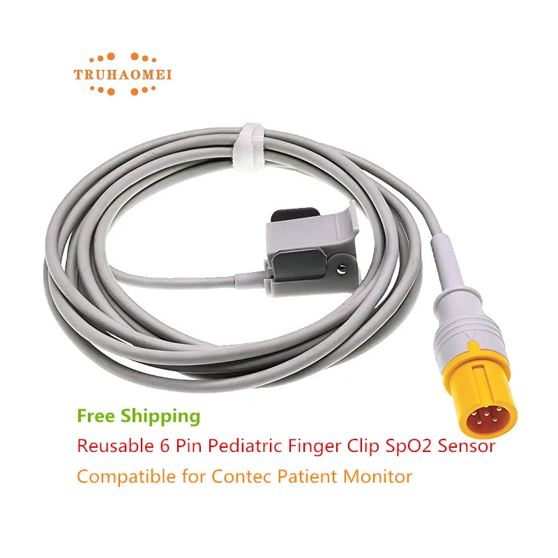 Full Size SpO2 Sensor 6 Pin Compatible for Contec CMS5100 CMS8000 CMS9000 Reusable SAO2 Heart Rate Probe Neonate Pediatric Adult