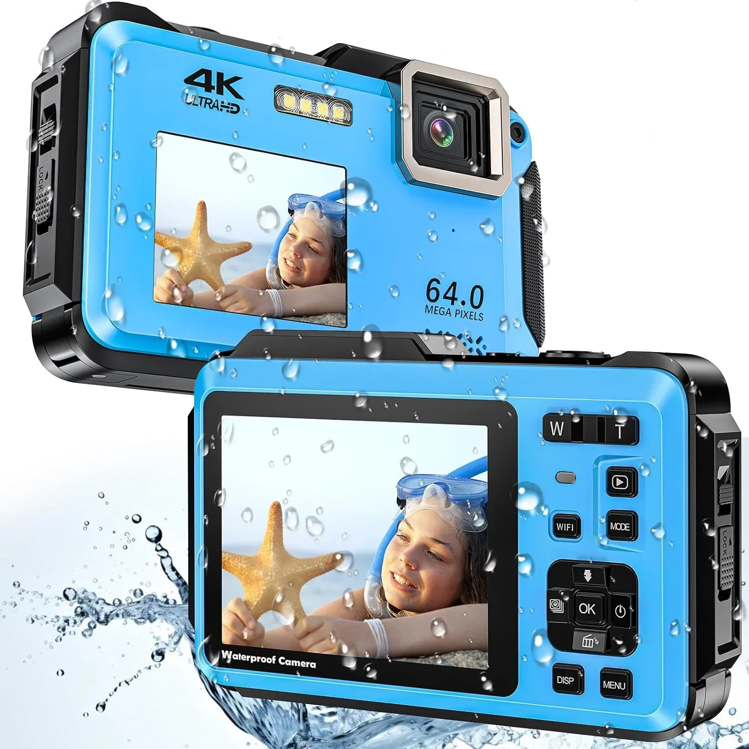 

64MP Autofocus 16X IPS Dual-Screen Selfie Underwater Cameras 16FT Waterproof 4K Camera 4K 30FPS UHD Waterproof Digital Camera