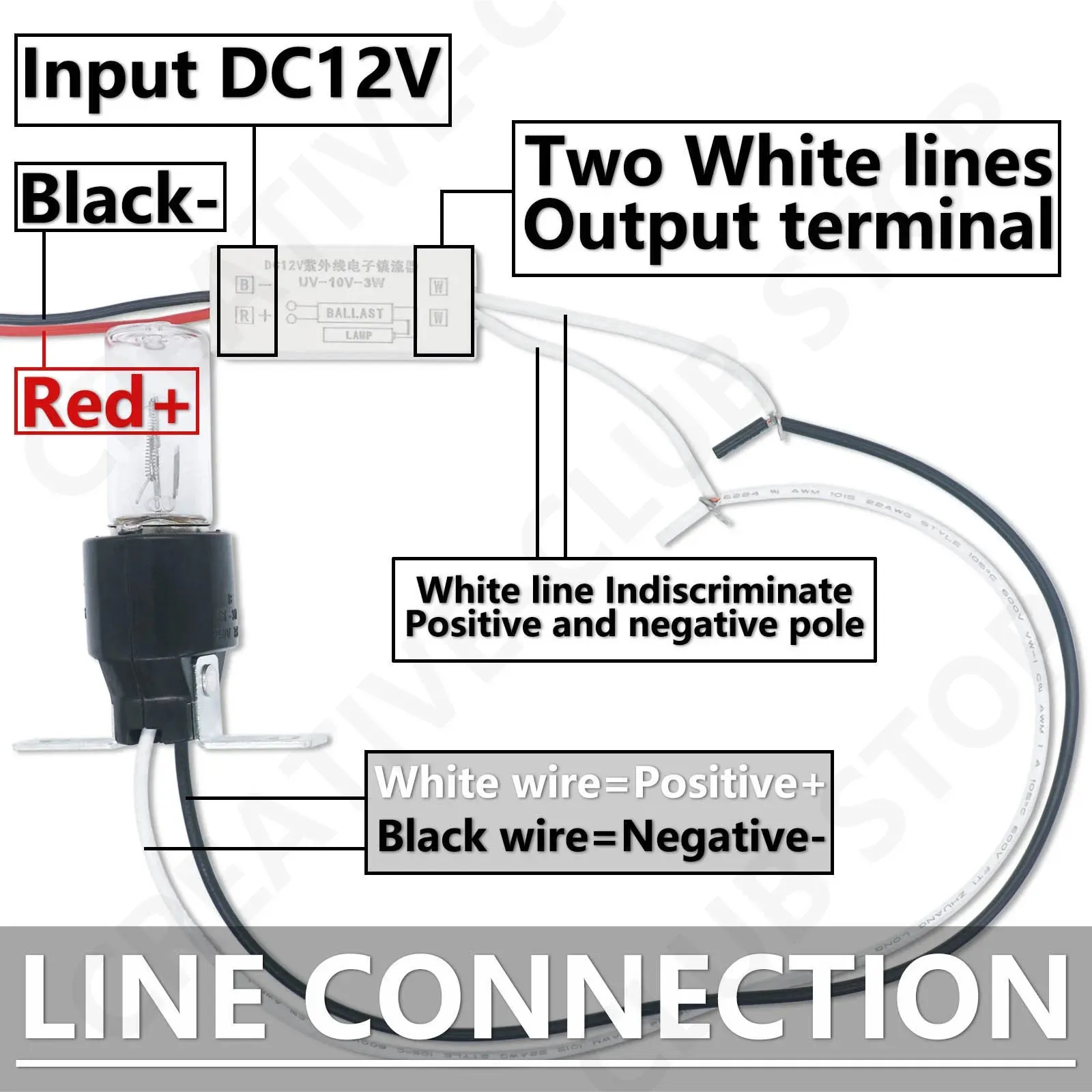 Luci ultraviolette da 3 W Lampada UV DC 12 V Lampada steril Luce germicida 185-254 nm Sterilizzazione per frigorifero Asciugatrice Microonde