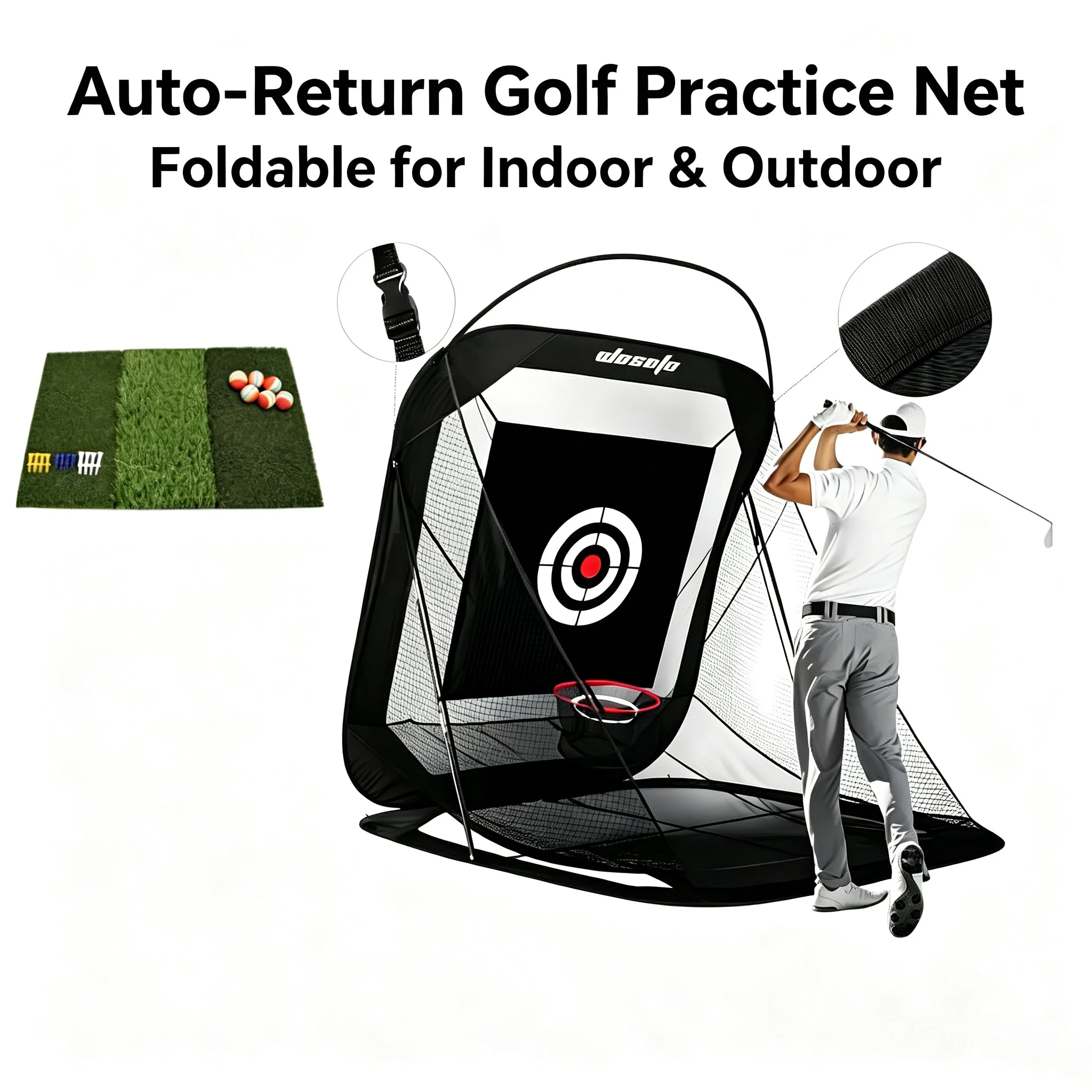 Auto‑Return Golf Impact Cage, Foldable Portable Golf Practice Net for Indoor & Backyard Outdoor Swing and Chipping Training