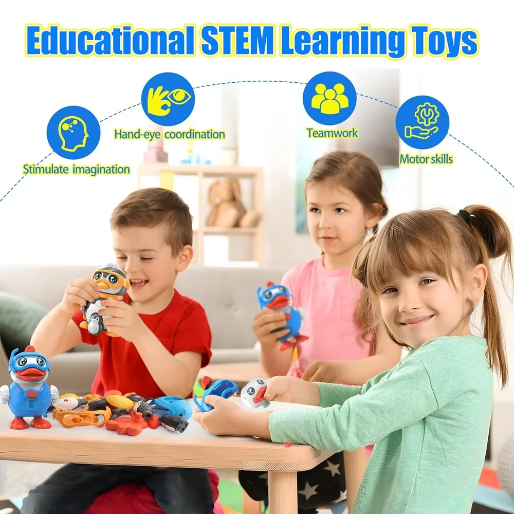 DIY montado esqui pinguim modelo de bloco de construção, puzzle animal infantil, brinquedos de educação precoce, iluminação e música, 18pcs