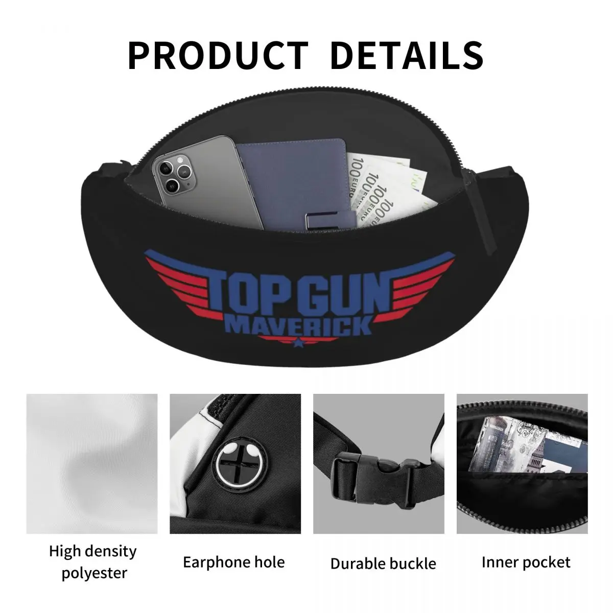 Cool Top Gun Maverick Fanny Pack Women Men Film Crossbody Waist Bag for Traveling Phone Money Pouch