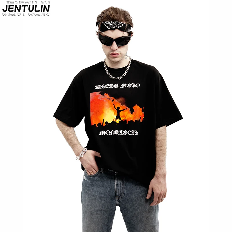 Y2K Gothic Casual Top Pure Cotton Farewell Tour Men's Short Sleeved T-shirt Punk Hip Hop Pattern Printed Tee Harajuku Streetwear