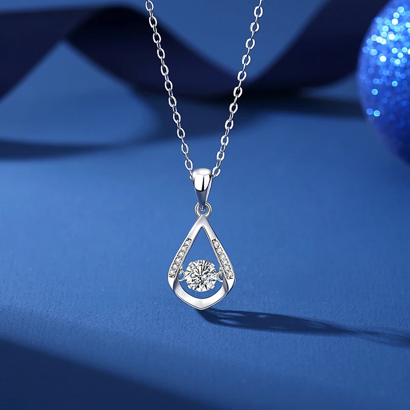 S925 Silver With Diamonds Moving Droplet Necklace Fashion Temperament Moissanite Jumping Female Collarbone Chain