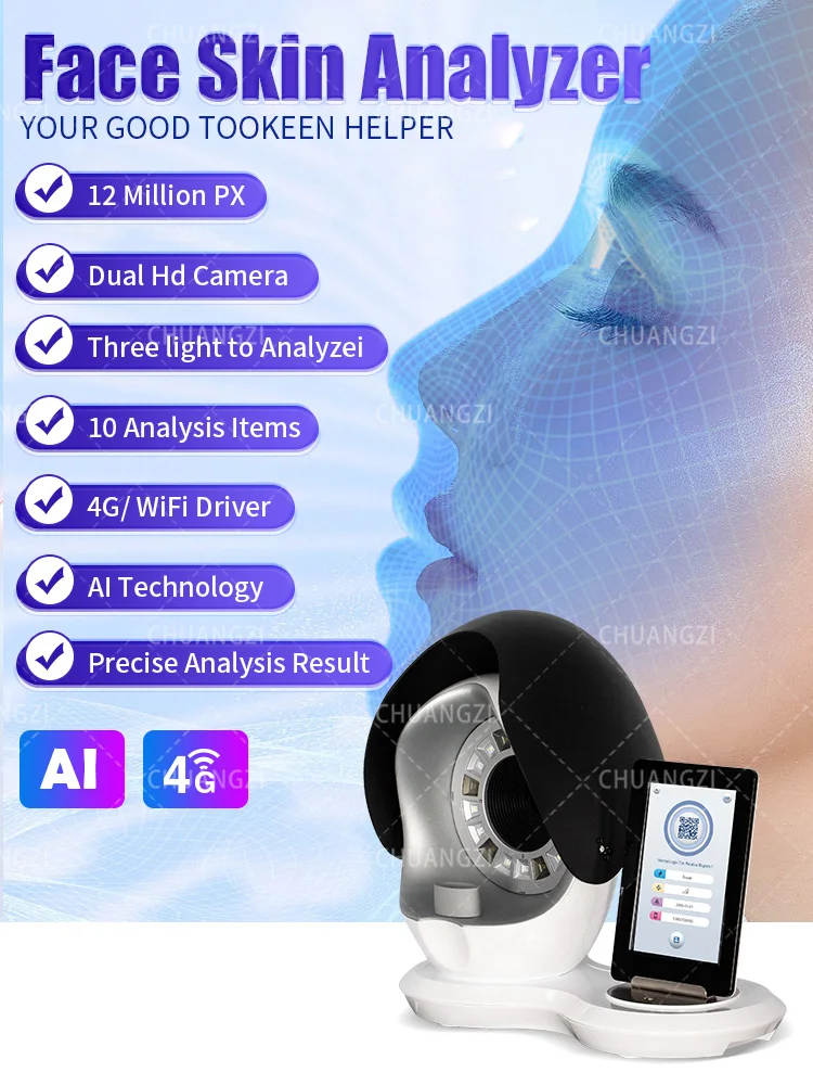 3D Skin Scanner Care Facial Analyzer Monitor Machine Magic Mirror Portable Testing English Detector Face Camera Test Analysis