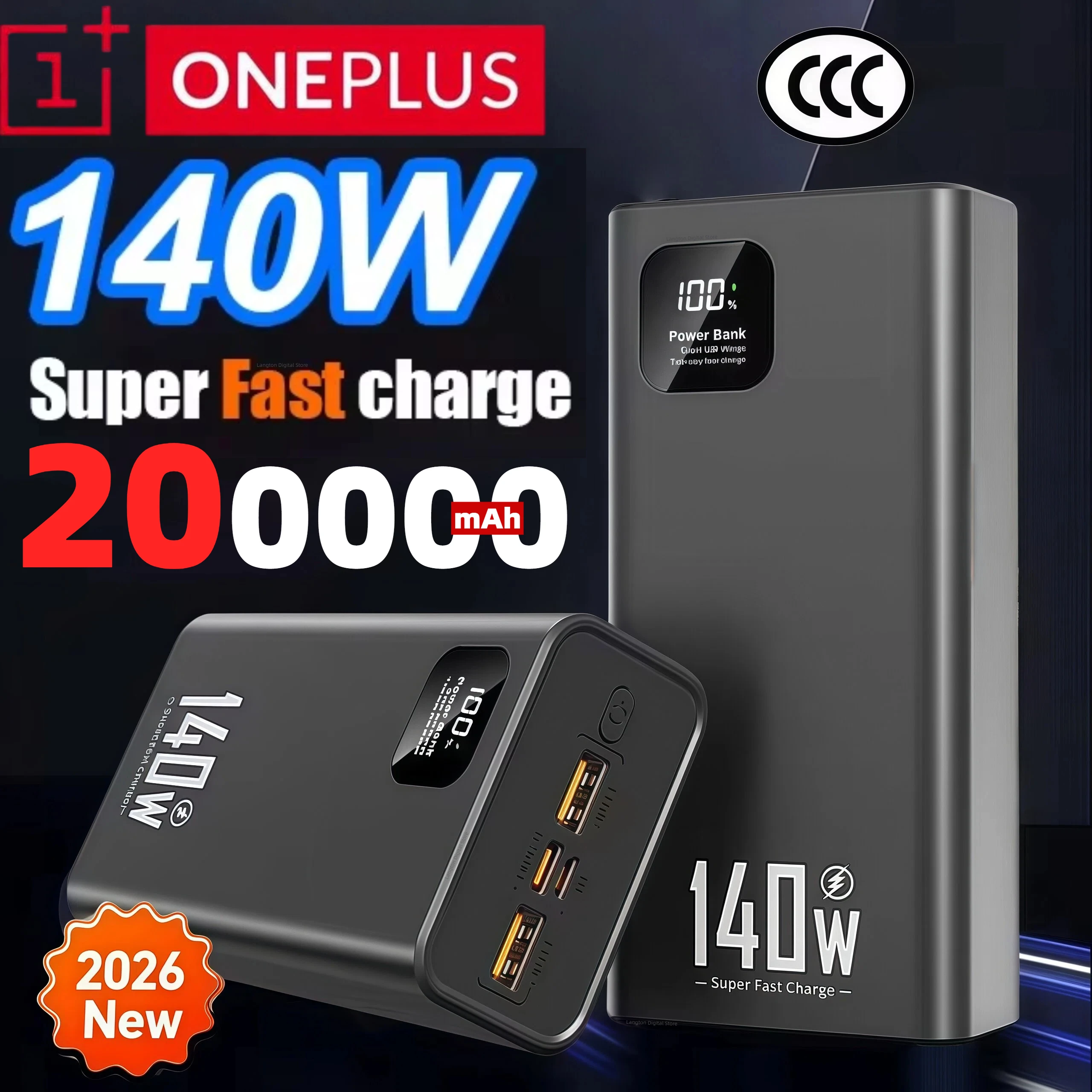 

ONEPLUS 120 Вт Power Bank 200000 мАч Высокая емкость Портативное зарядное устройство для быстрой зарядки запасного аккумулятора для iPhone Samsung Huawei 2026 Лидер продаж