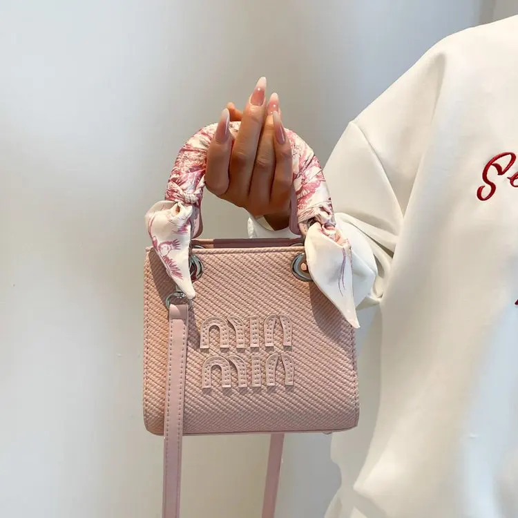 

2025 Light Luxury Mini Messenger Bag, Hand Carry Small Square with Detachable Silk Scarf Strap Versatile Commuter, Trendy Casual