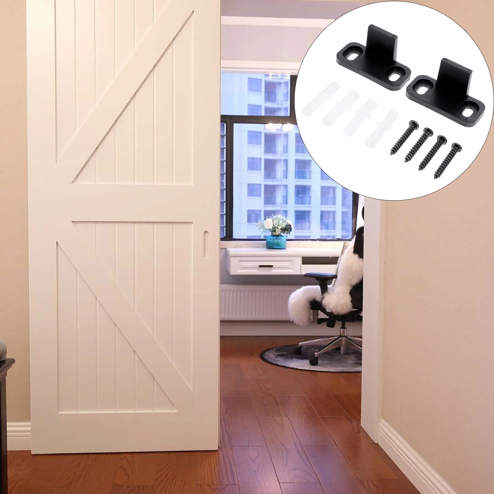 

Plastic Sliding Door Stopper 2 Sets Floor Guides Closet Prevent Swinging Durable Reliable Hardware Kit