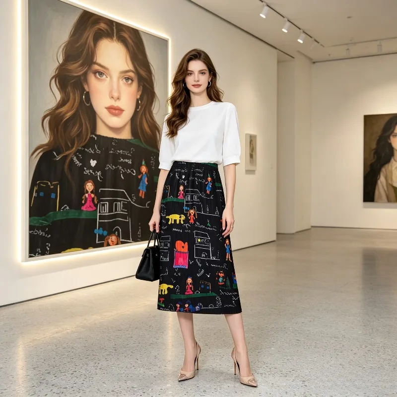 Miyake Pleated Original Print Pleated A-Line Skirt 2026 Summer New Style Elegant Versatile Slimming Fashion Mid-Length Skirt