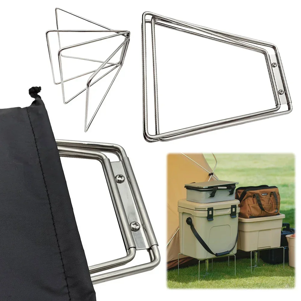 Portable Fridge Ice Box Stand Camping Folding Cooler Stand Frame Stainless Steel Luggage Rack  Cooking Fishing Picnic Outdoor